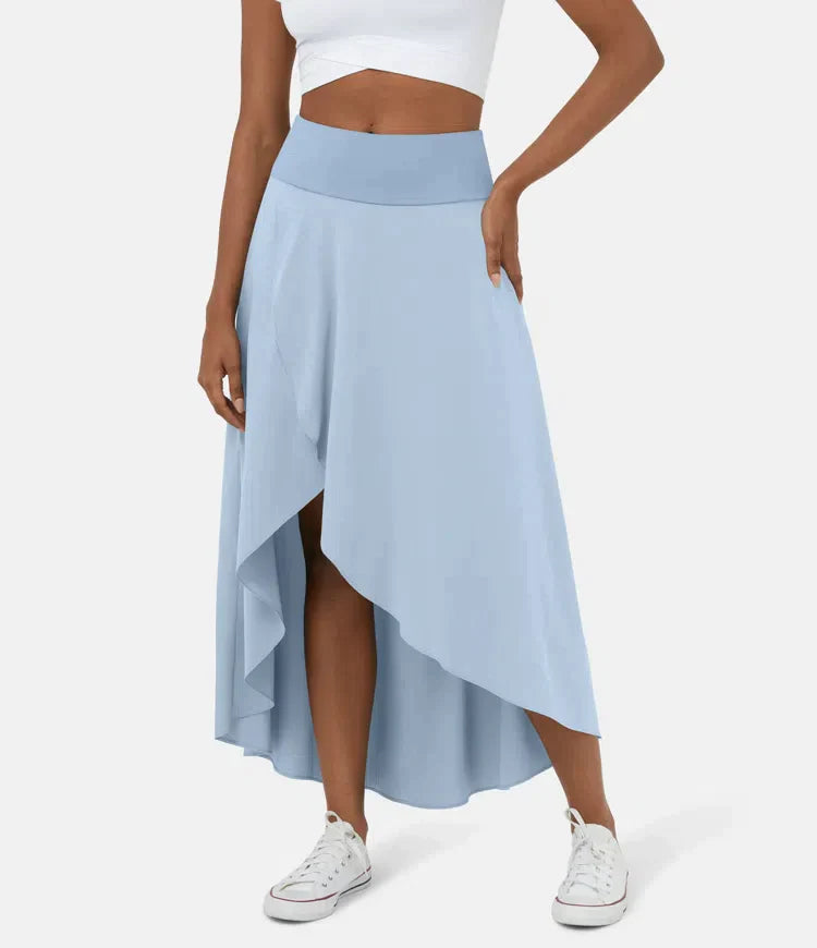 Fara | Casual midi skirt with high waist and low ruffled hem