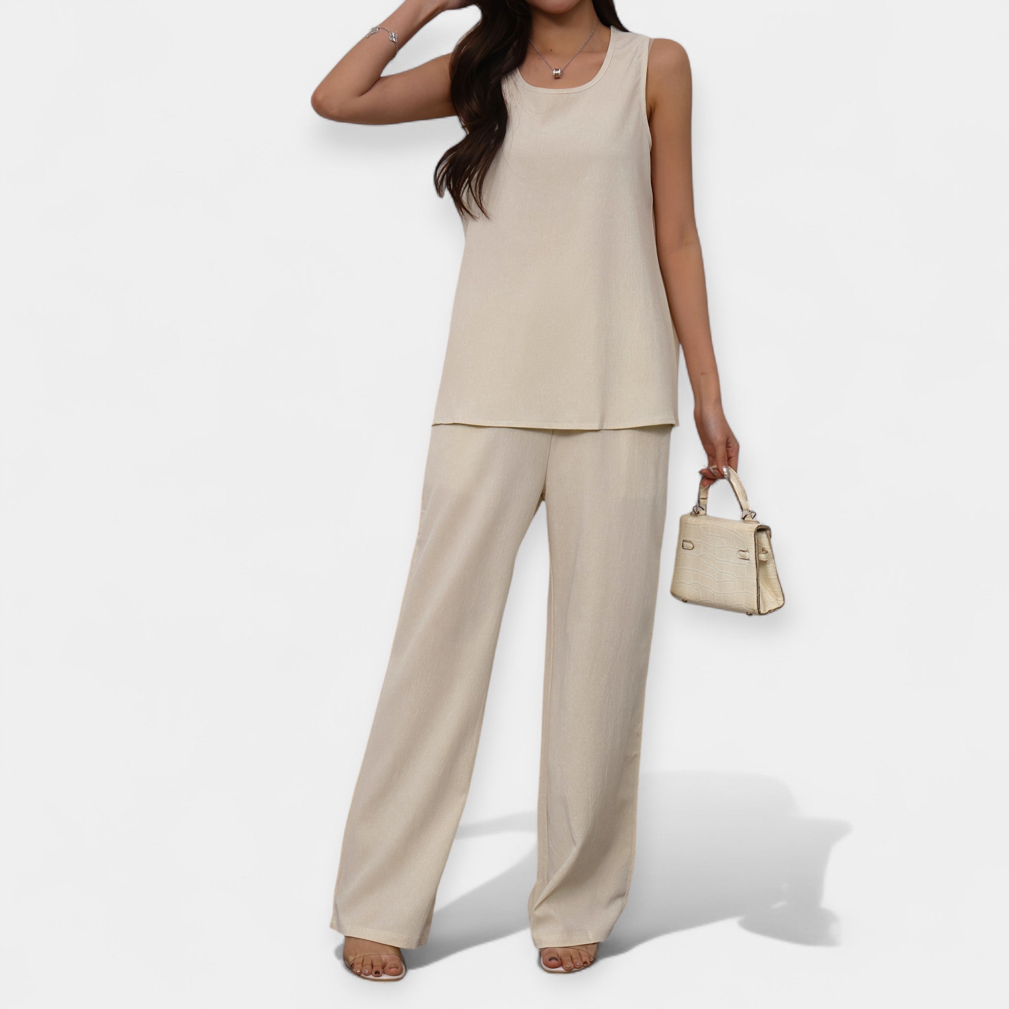 Relaxed Ensemble with Sleeveless Blouse and Flowing Trousers