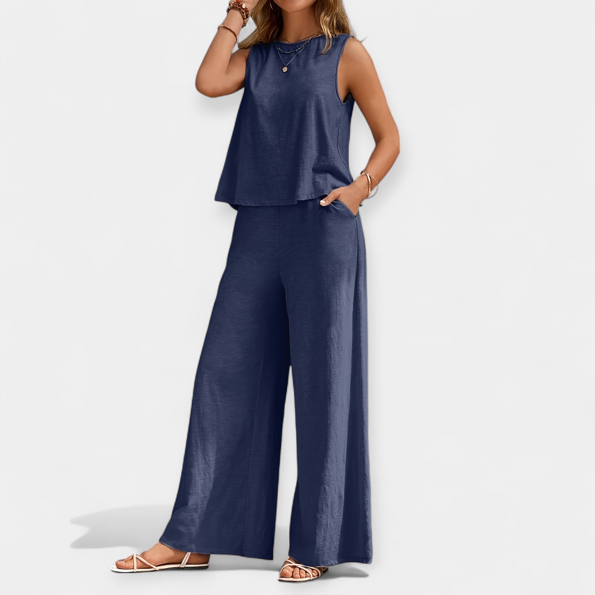 Sleeveless Top and Wide-Leg Pants Ensemble