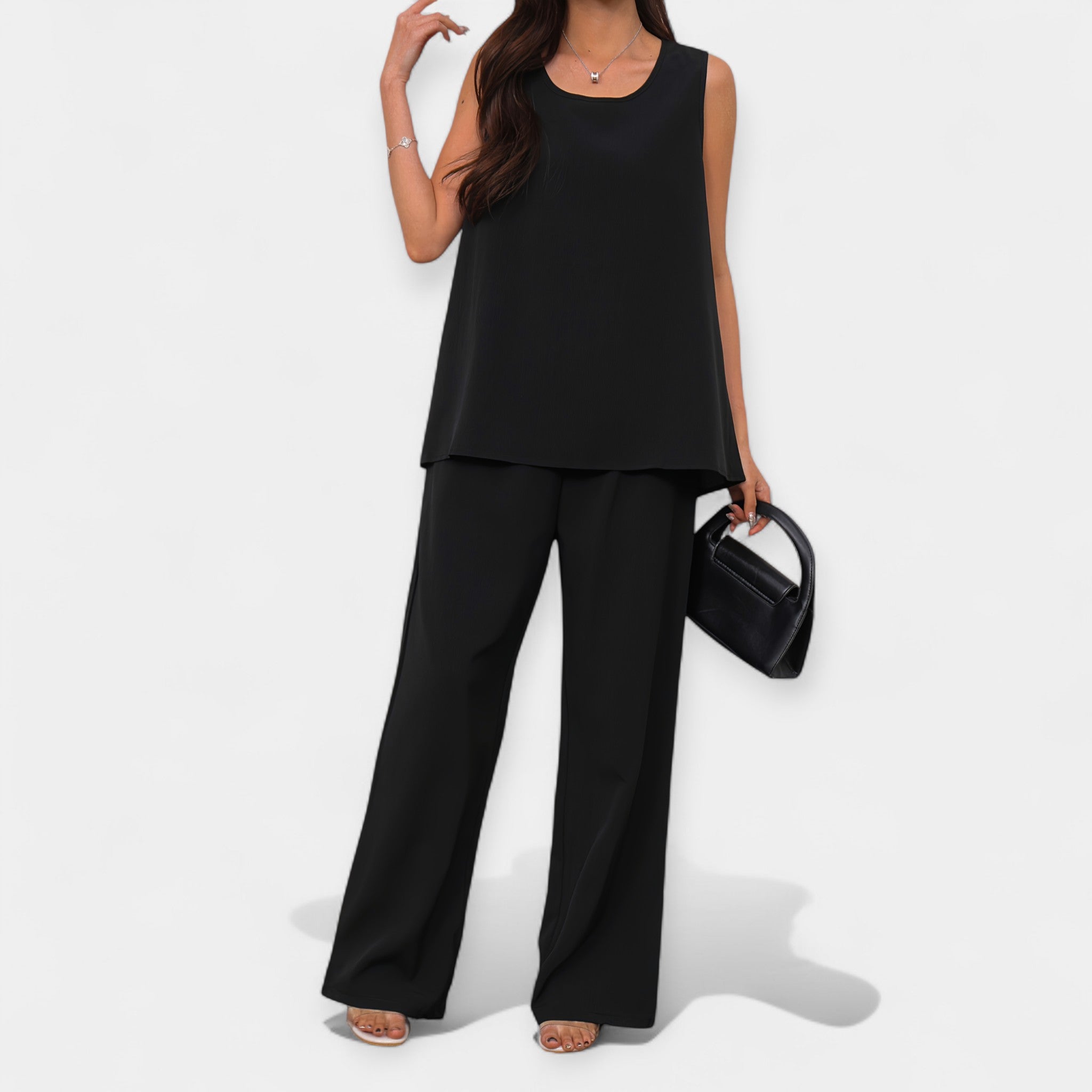 Relaxed Ensemble with Sleeveless Blouse and Flowing Trousers