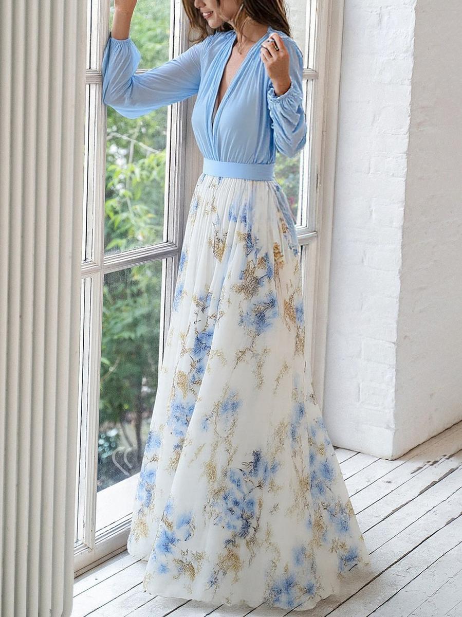Dolores | Lang kjole med blomstermønster