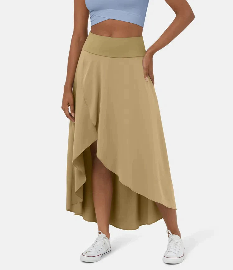 Fara | Casual midi skirt with high waist and low ruffled hem