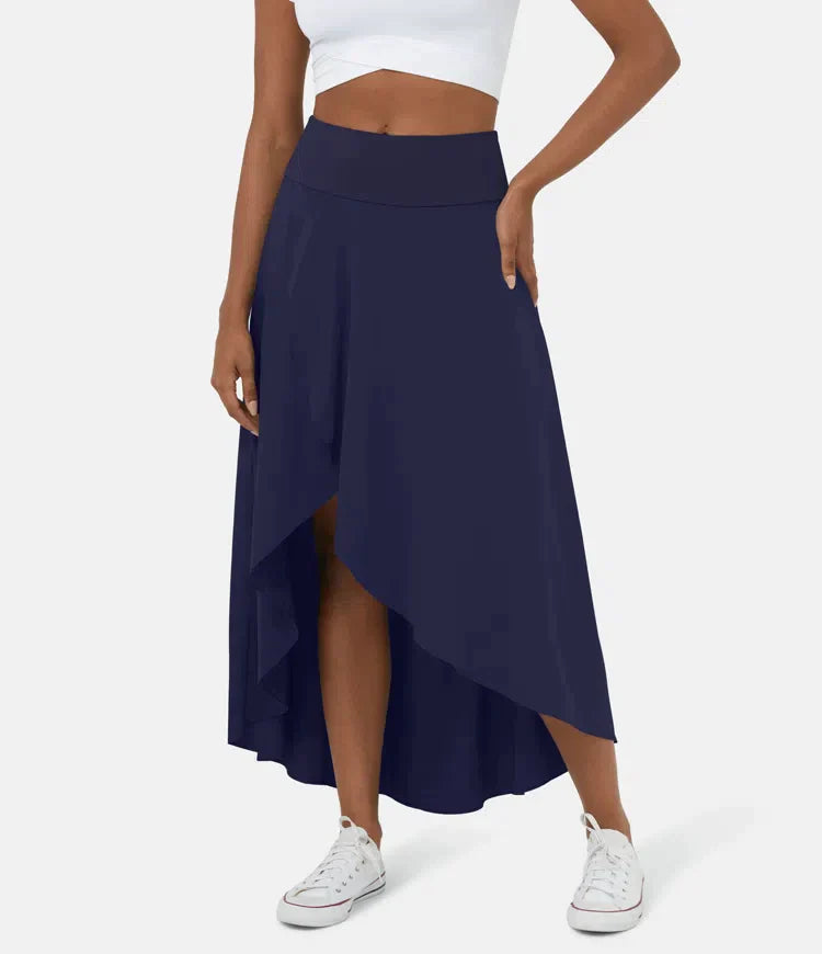Fara | Casual midi skirt with high waist and low ruffled hem