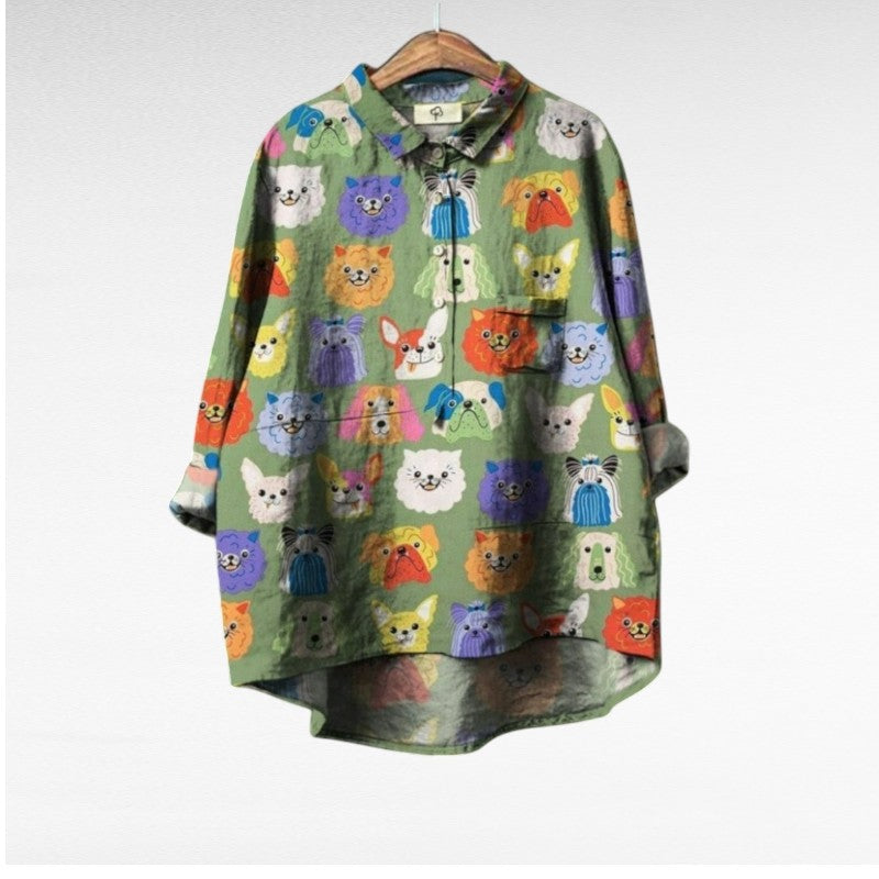 Linna | Eksklusiv bluse med hundeprint til kvinder