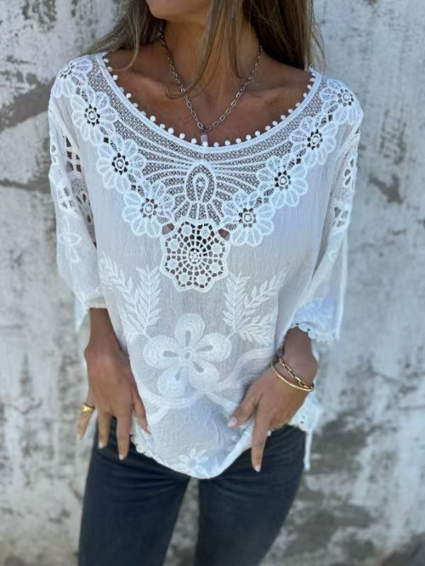 Alyssa | Top with embroidery and cutout detail