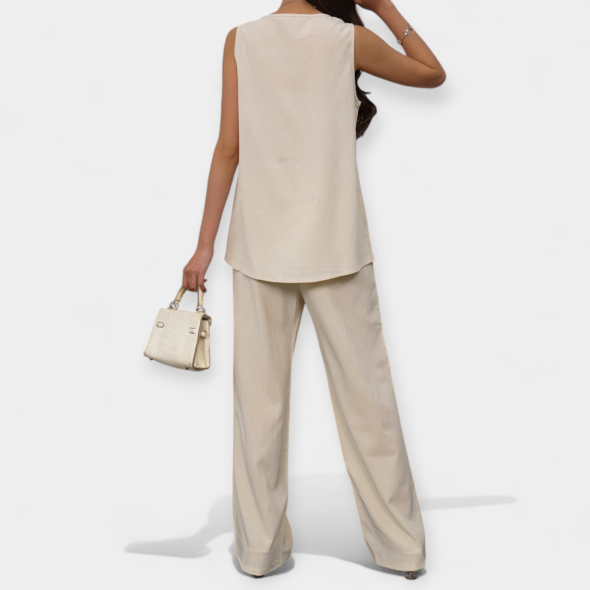Relaxed Ensemble with Sleeveless Blouse and Flowing Trousers