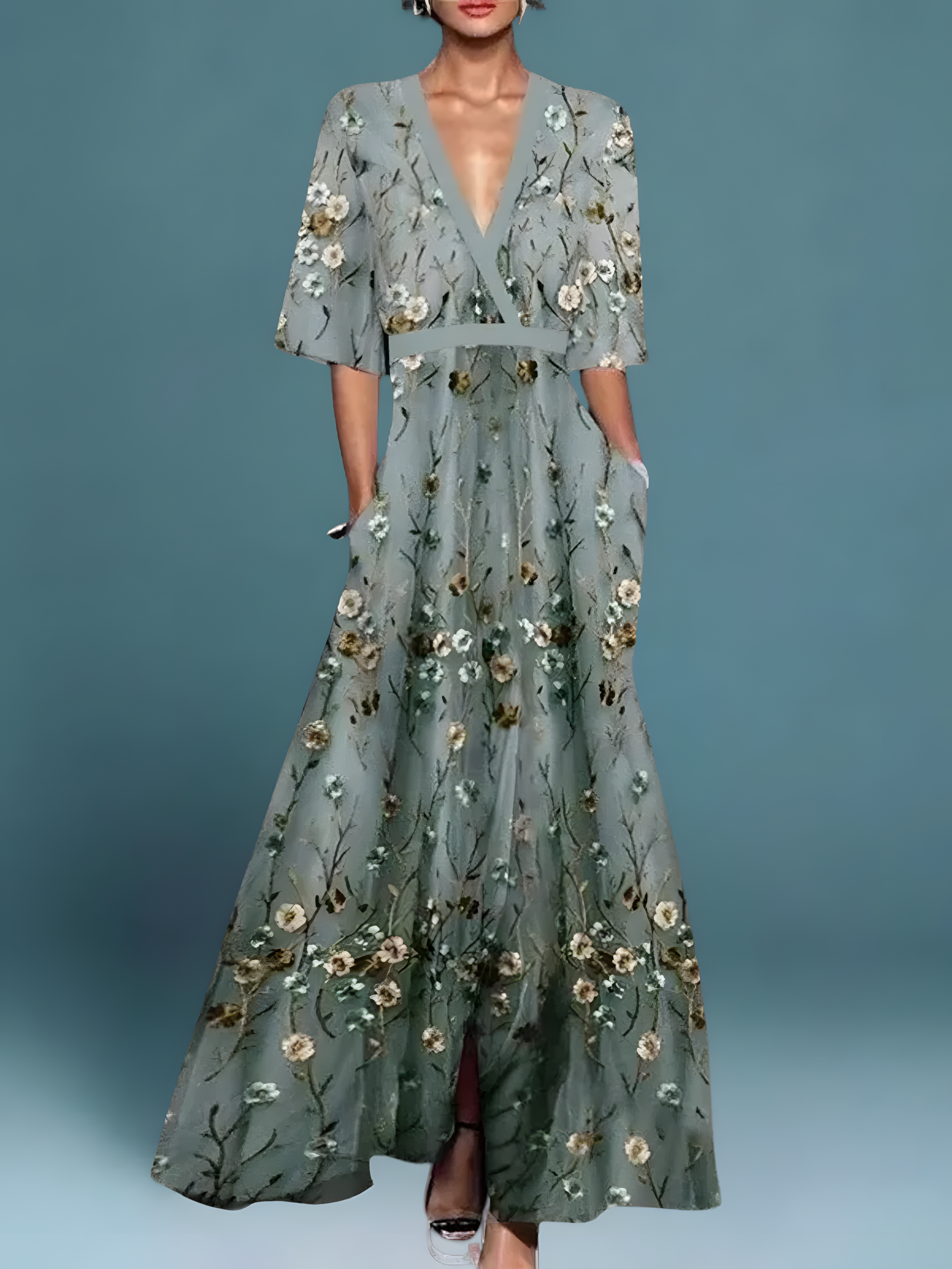 Bodil | Elegant blomstret kjole med omslag