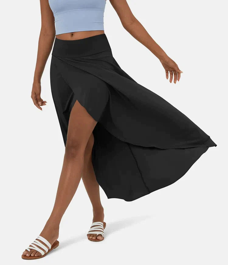 Fara | Casual midi skirt with high waist and low ruffled hem