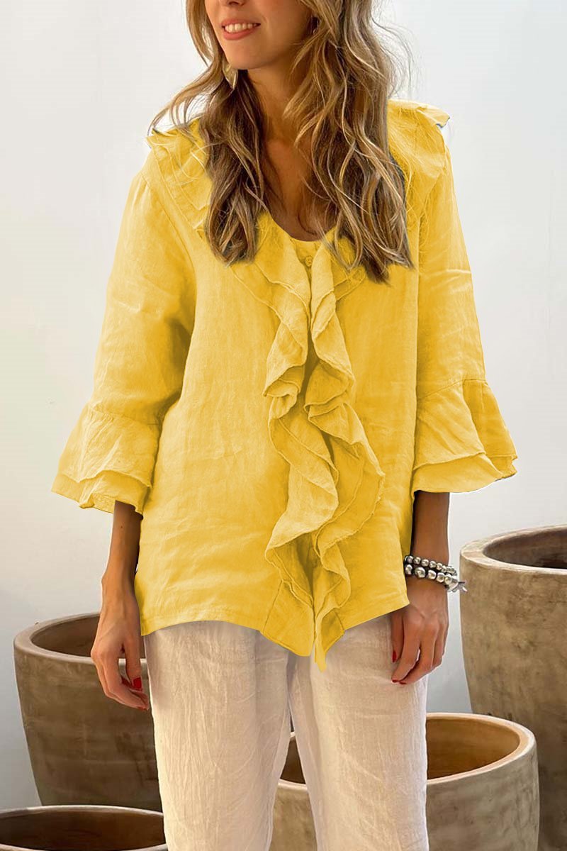 Alice | Cotton and linen blouses with ruffle collar for everyday use