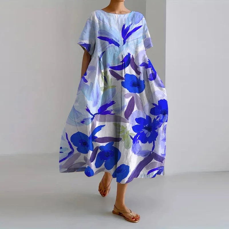 Isa | Blomsterprint kjole med V-udskæring