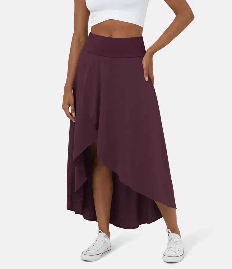 Fara | Casual midi skirt with high waist and low ruffled hem
