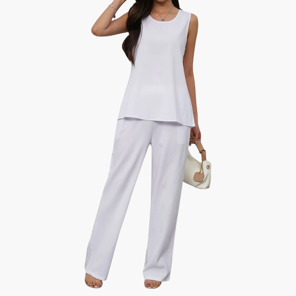 Relaxed Ensemble with Sleeveless Blouse and Flowing Trousers
