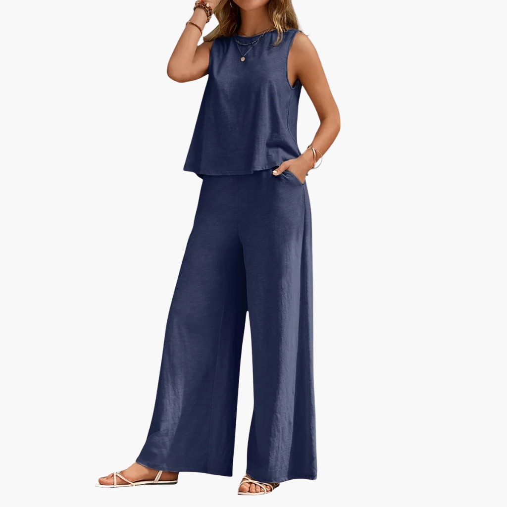 Sleeveless Top and Wide-Leg Pants Ensemble