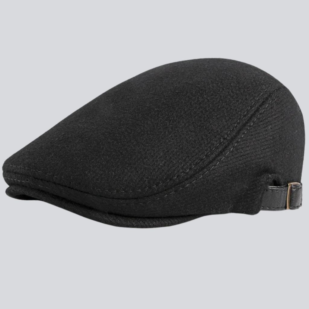 David | Wool herringbone flat cap (Black)