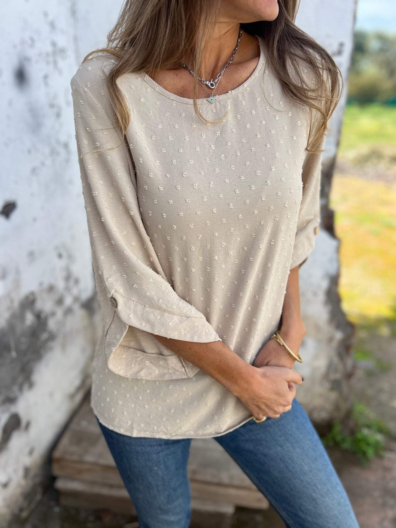 Carmen | Jacquard top for everyday wear with round neckline
