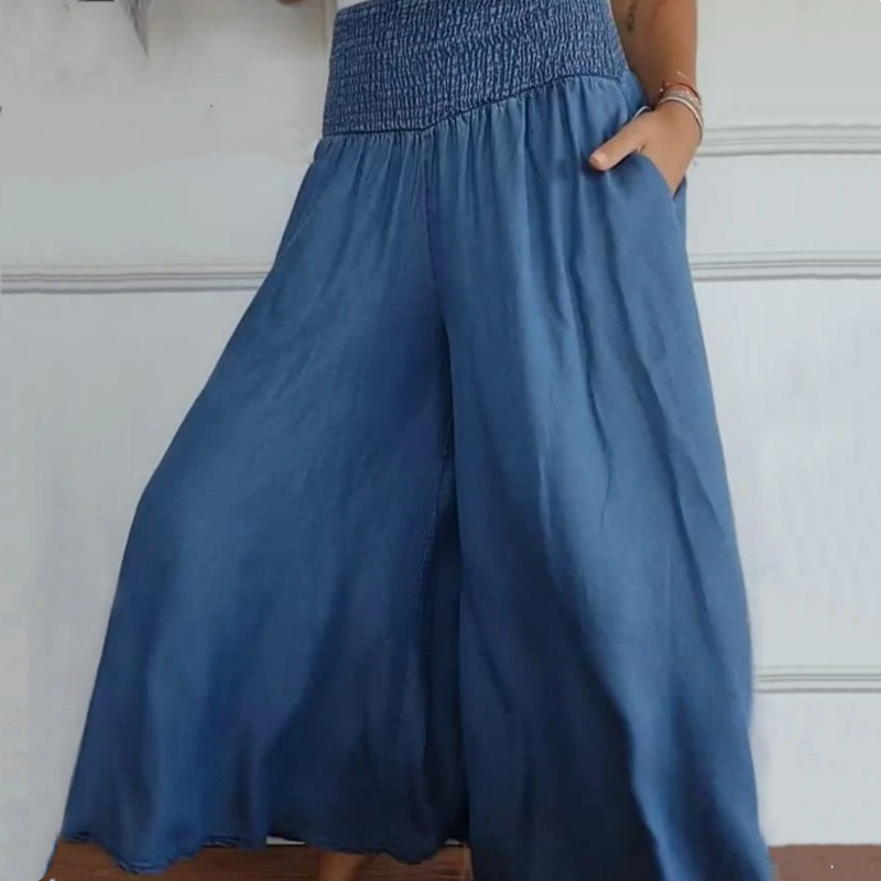 An | Damjeans med brede ben, høj talje og lommer