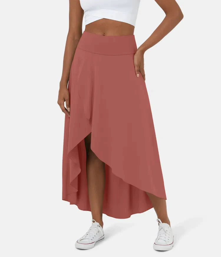 Fara | Casual midi skirt with high waist and low ruffled hem