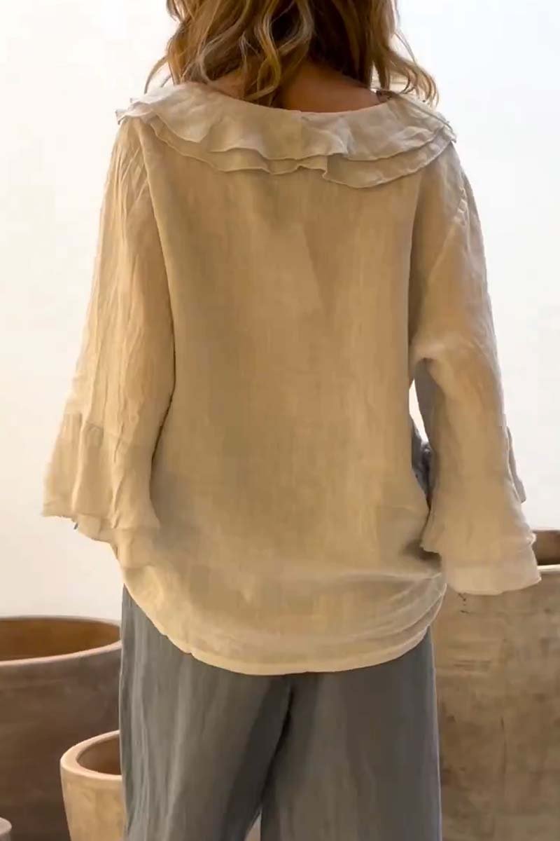 Alice | Cotton and linen blouses with ruffle collar for everyday use