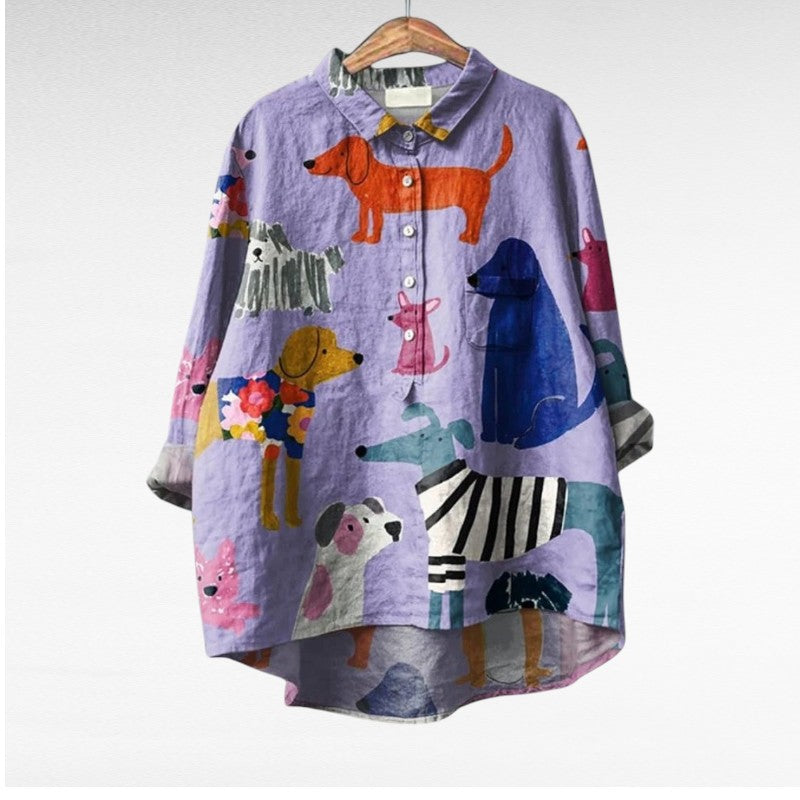 Linna | Eksklusiv bluse med hundeprint til kvinder