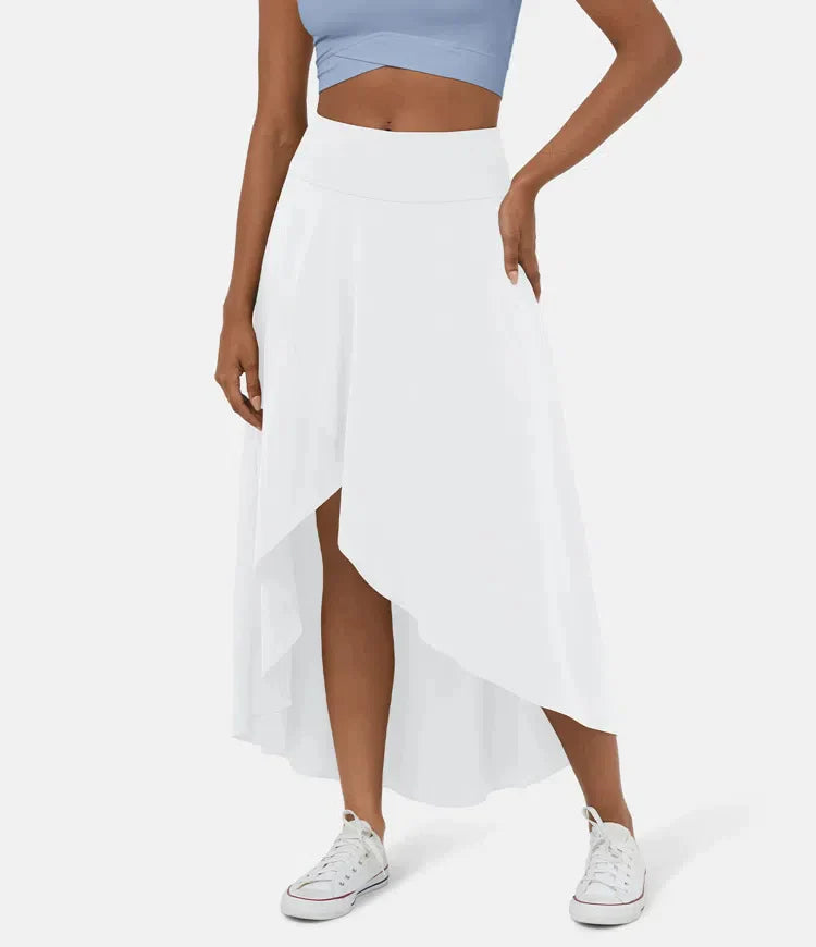 Fara | Casual midi skirt with high waist and low ruffled hem