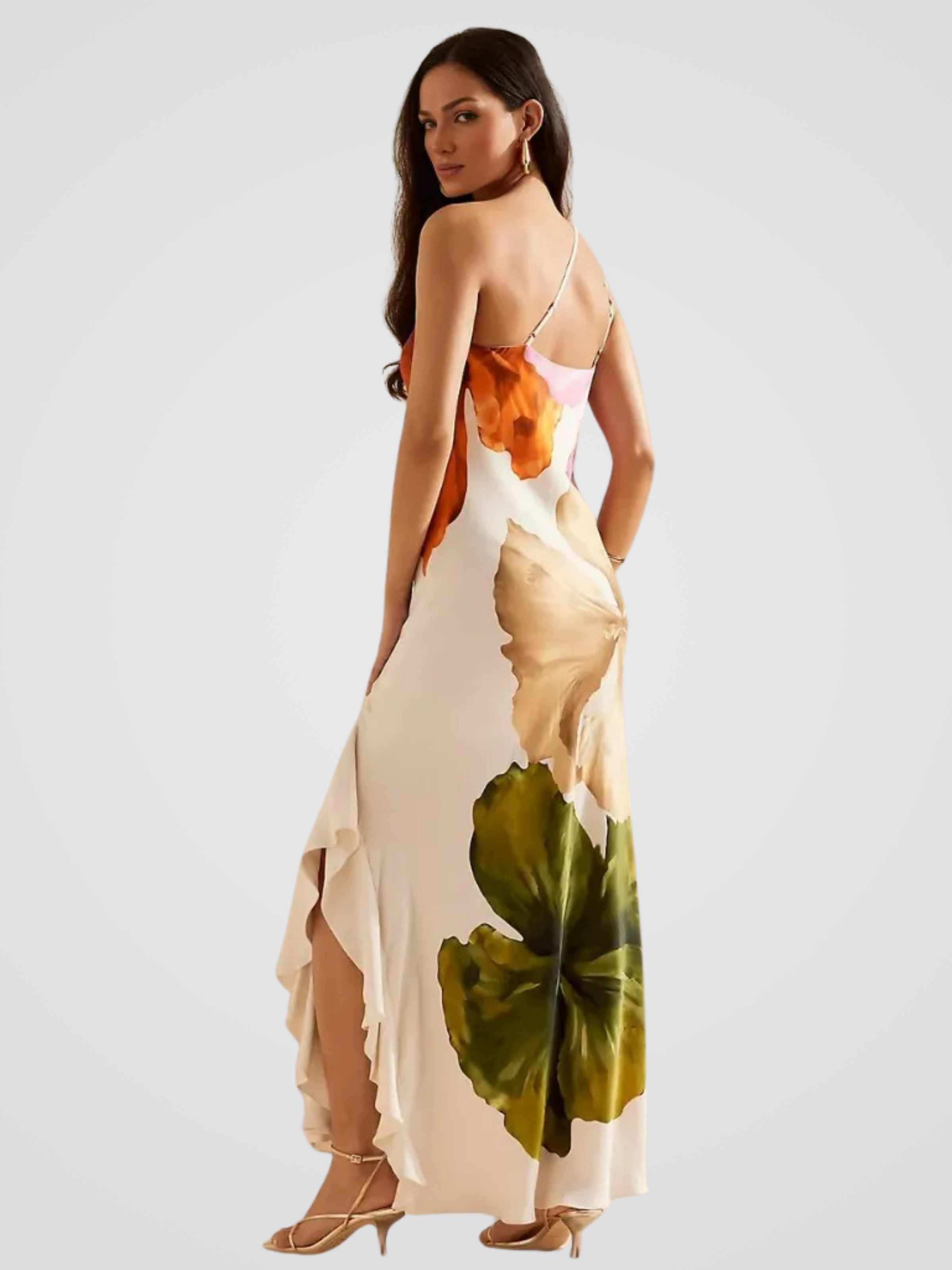 FLORÉLIA SATIN ASYMMETRICAL MAXI DRESS