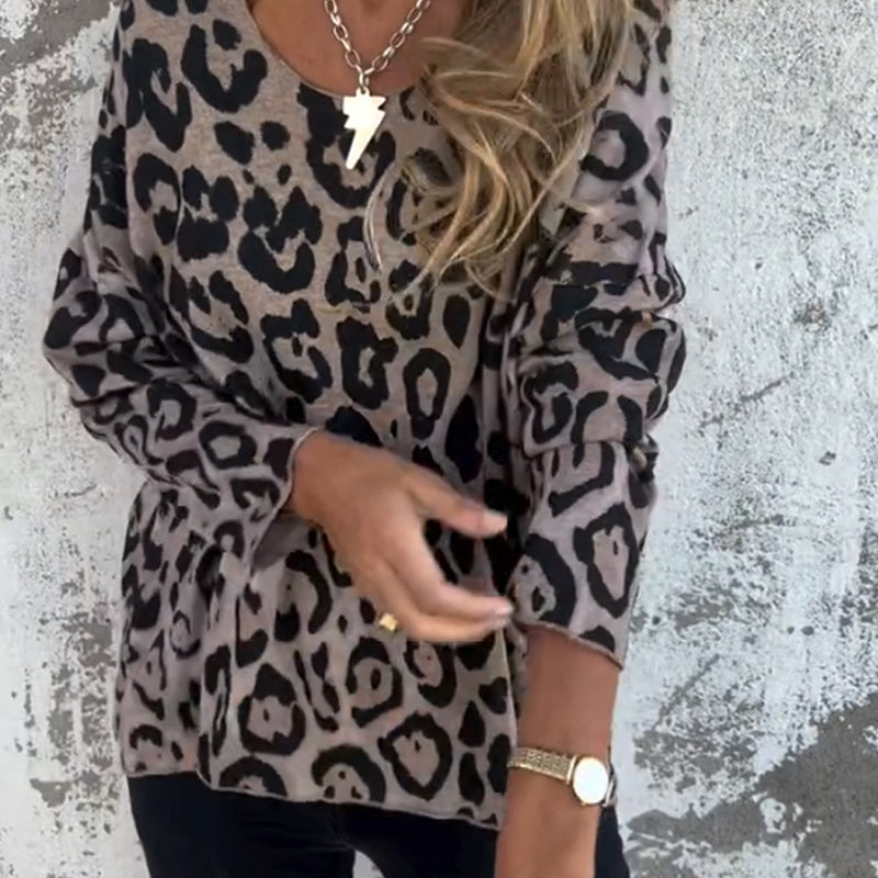 Edith | Top med leopardprint og elastisk halsudskæring