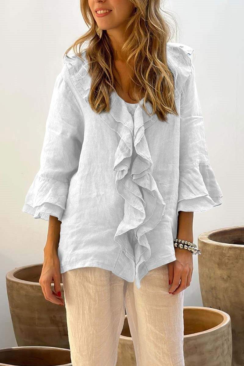 Alice | Cotton and linen blouses with ruffle collar for everyday use