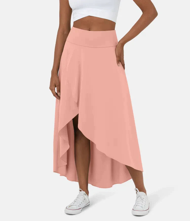 Fara | Casual midi skirt with high waist and low ruffled hem