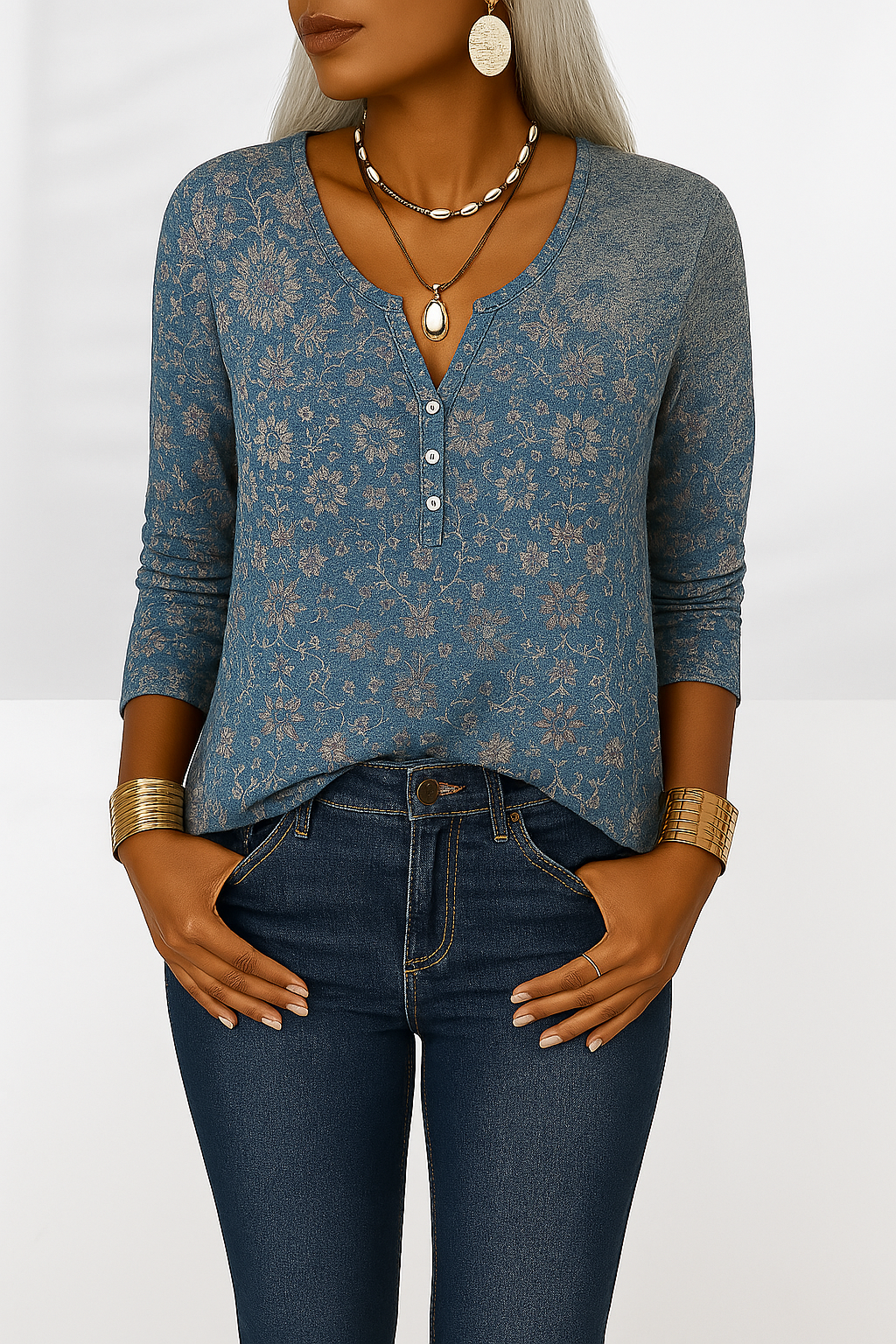 Liva | boho-bluse med blomstermønster og lange ærmer