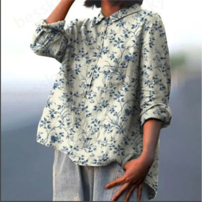 Beatrix | Luxury shirt with elegant blue flowers
