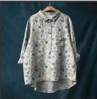 Selene | Luxury shirt with elegant blue flowers