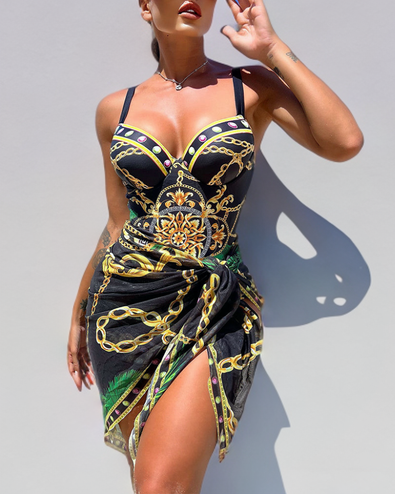 Mary | One-piece swimsuit with push-up and beach skirt