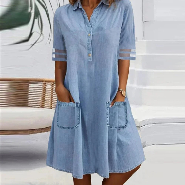 Rosel | Denim-minikjole med sidelommer