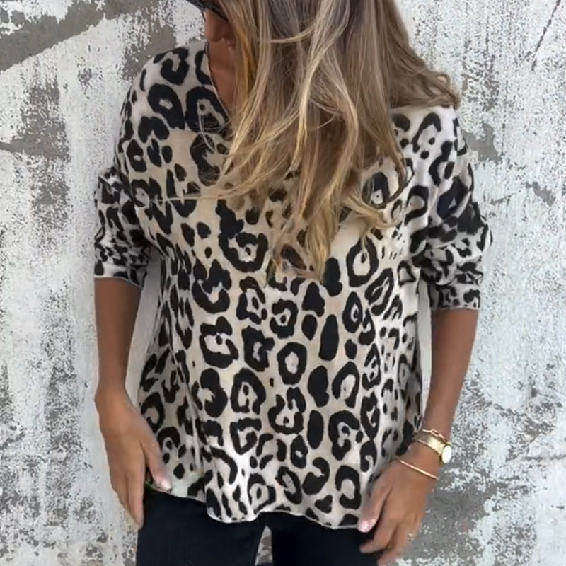 Edith | Top med leopardprint og elastisk halsudskæring