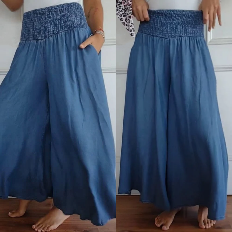 An | Damjeans med brede ben, høj talje og lommer
