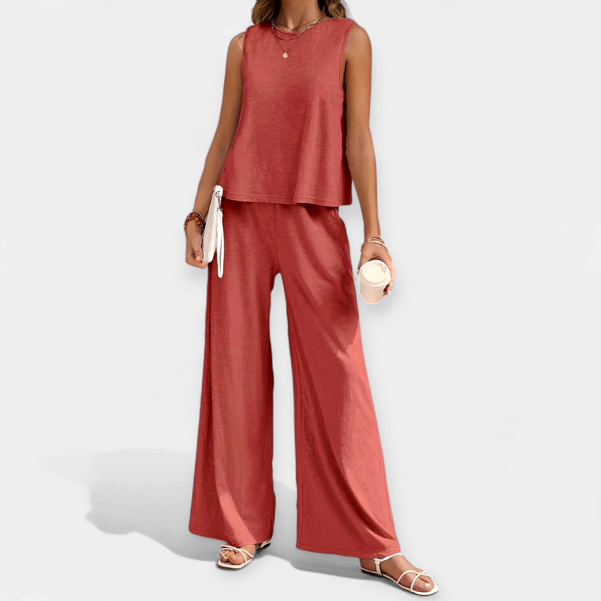 Sleeveless Top and Wide-Leg Pants Ensemble