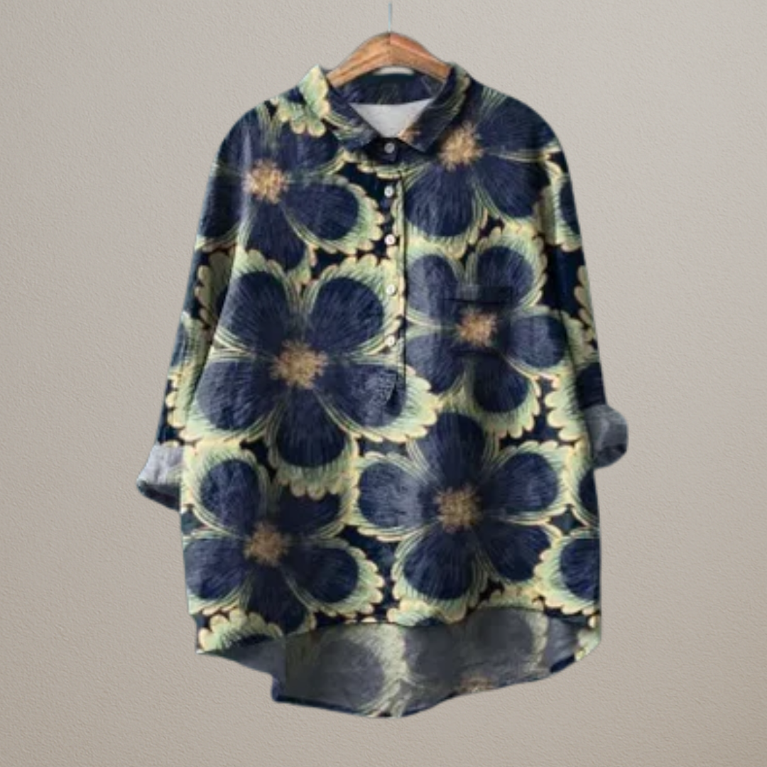 Estelle | Luxury shirt with blue flowers