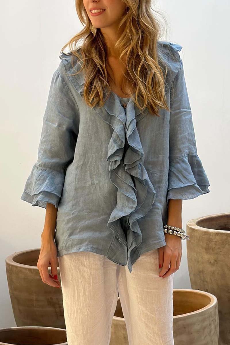 Alice | Cotton and linen blouses with ruffle collar for everyday use