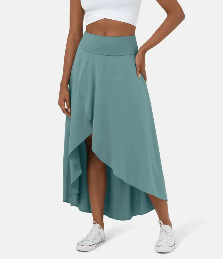Fara | Casual midi skirt with high waist and low ruffled hem