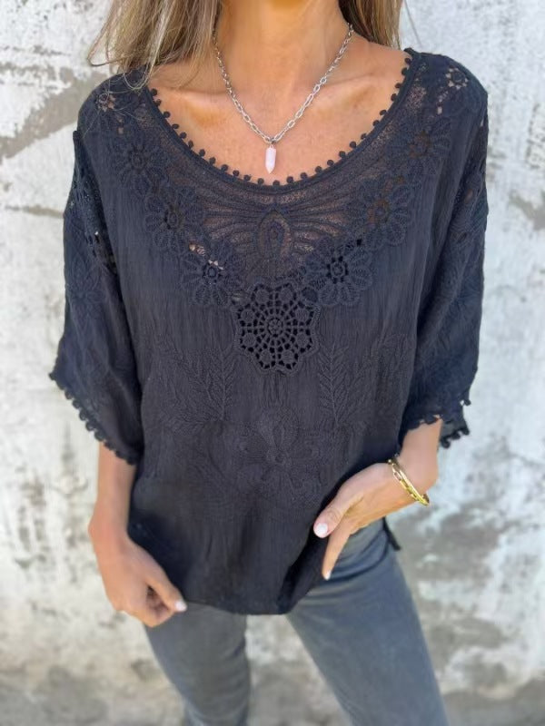 Alyssa | Top with embroidery and cutout detail