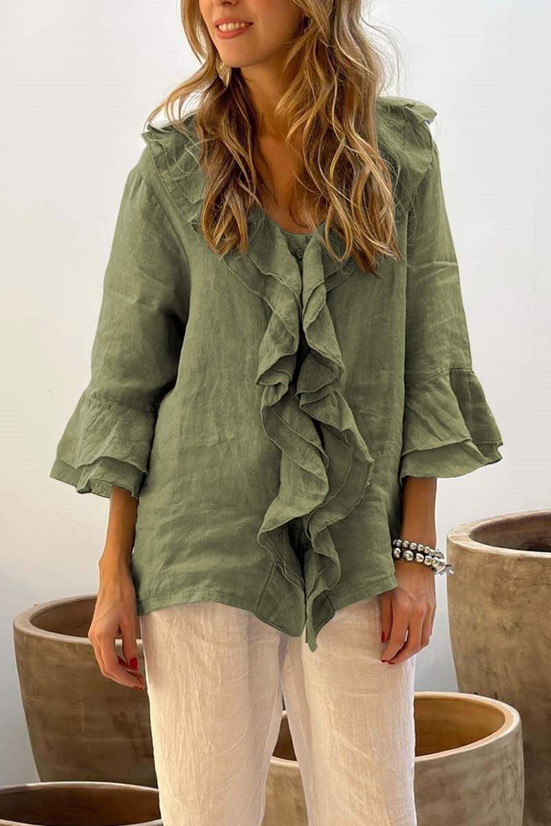 Alice | Cotton and linen blouses with ruffle collar for everyday use