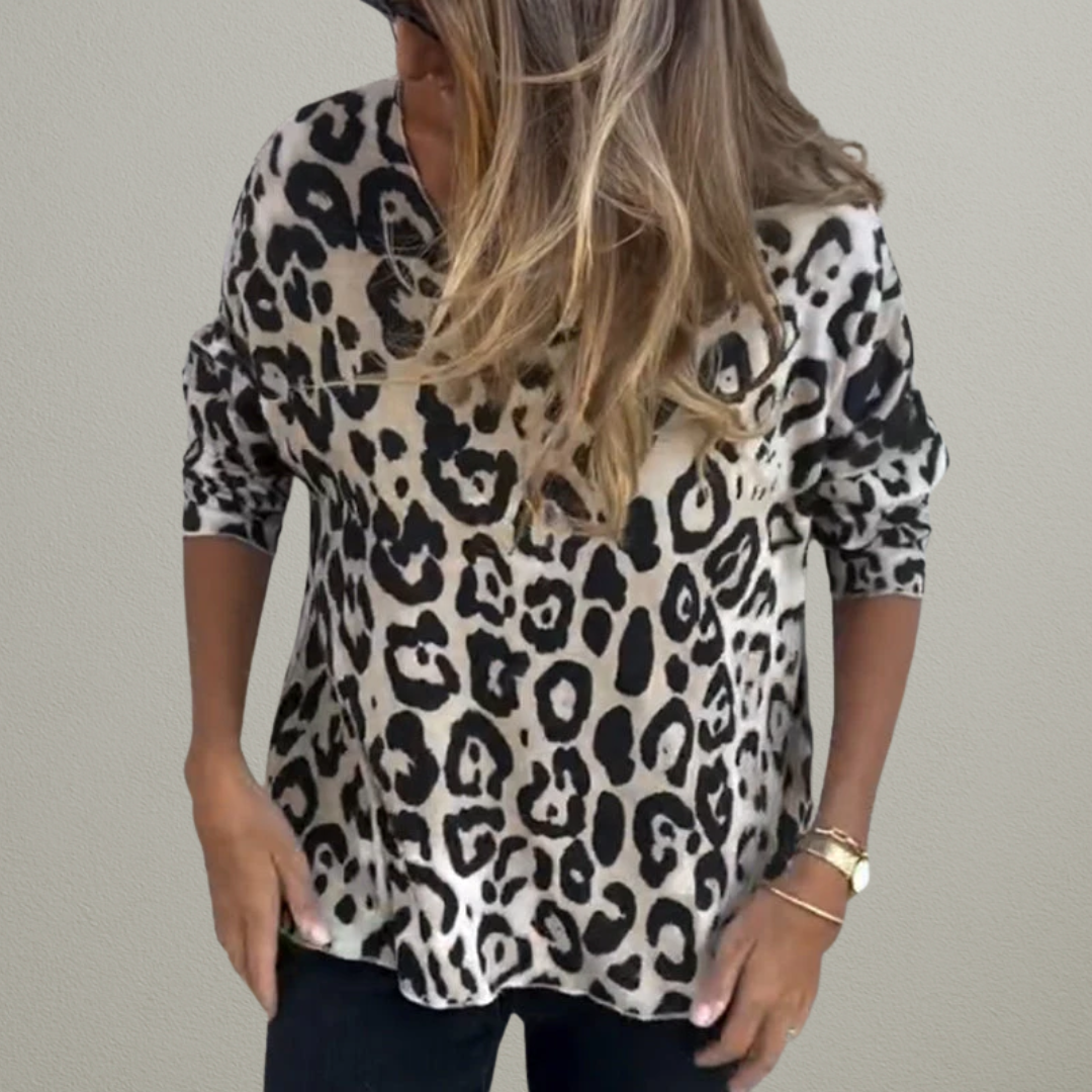 Edith | Top med leopardprint og elastisk halsudskæring