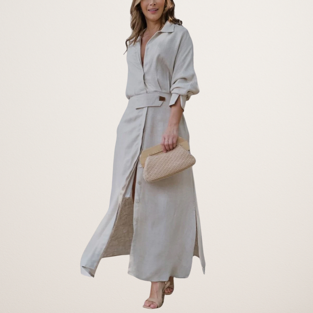 Madeleine | Solid color maxi dress in cotton and linen