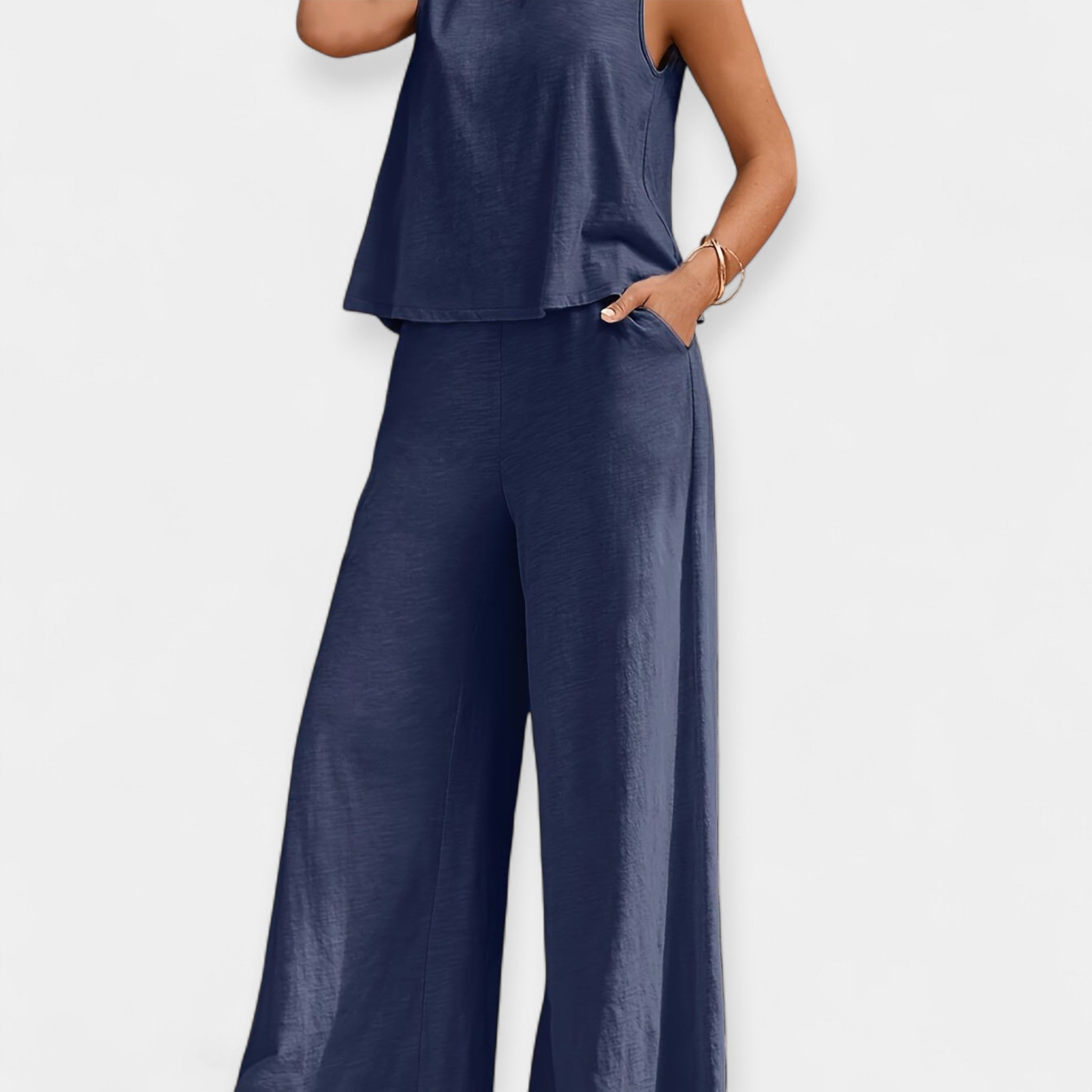 Sleeveless Top and Wide-Leg Pants Ensemble