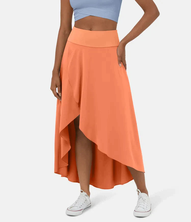 Fara | Casual midi skirt with high waist and low ruffled hem