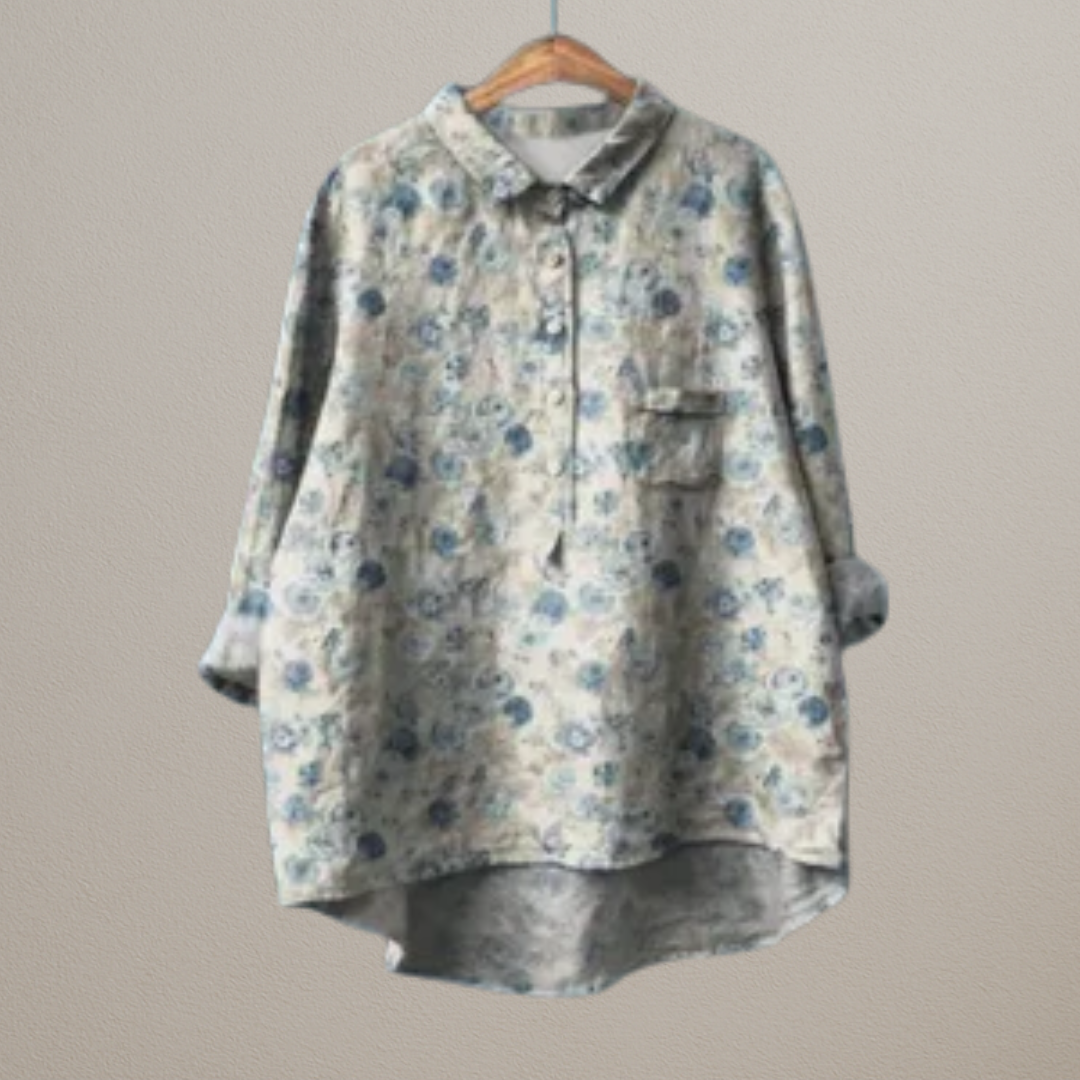 Selene | Luxury shirt with elegant blue flowers