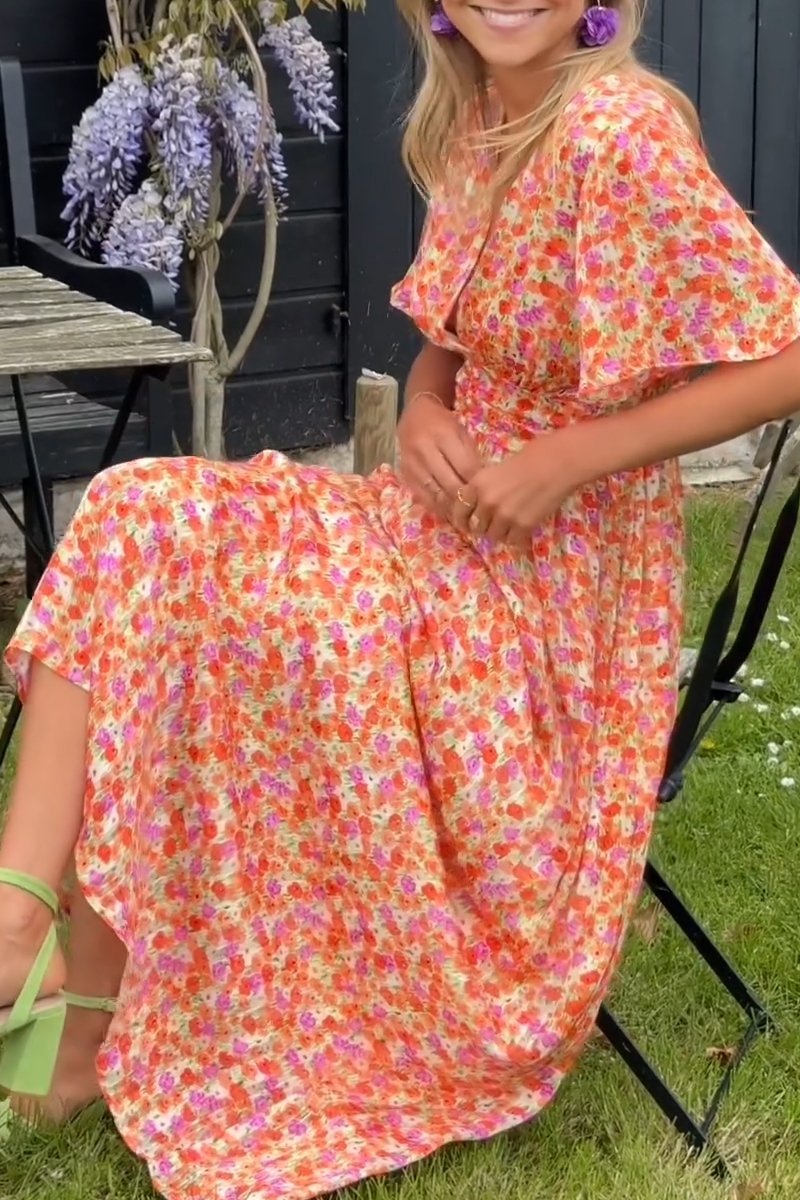 Pauline | Lang kjole med blomstermønster