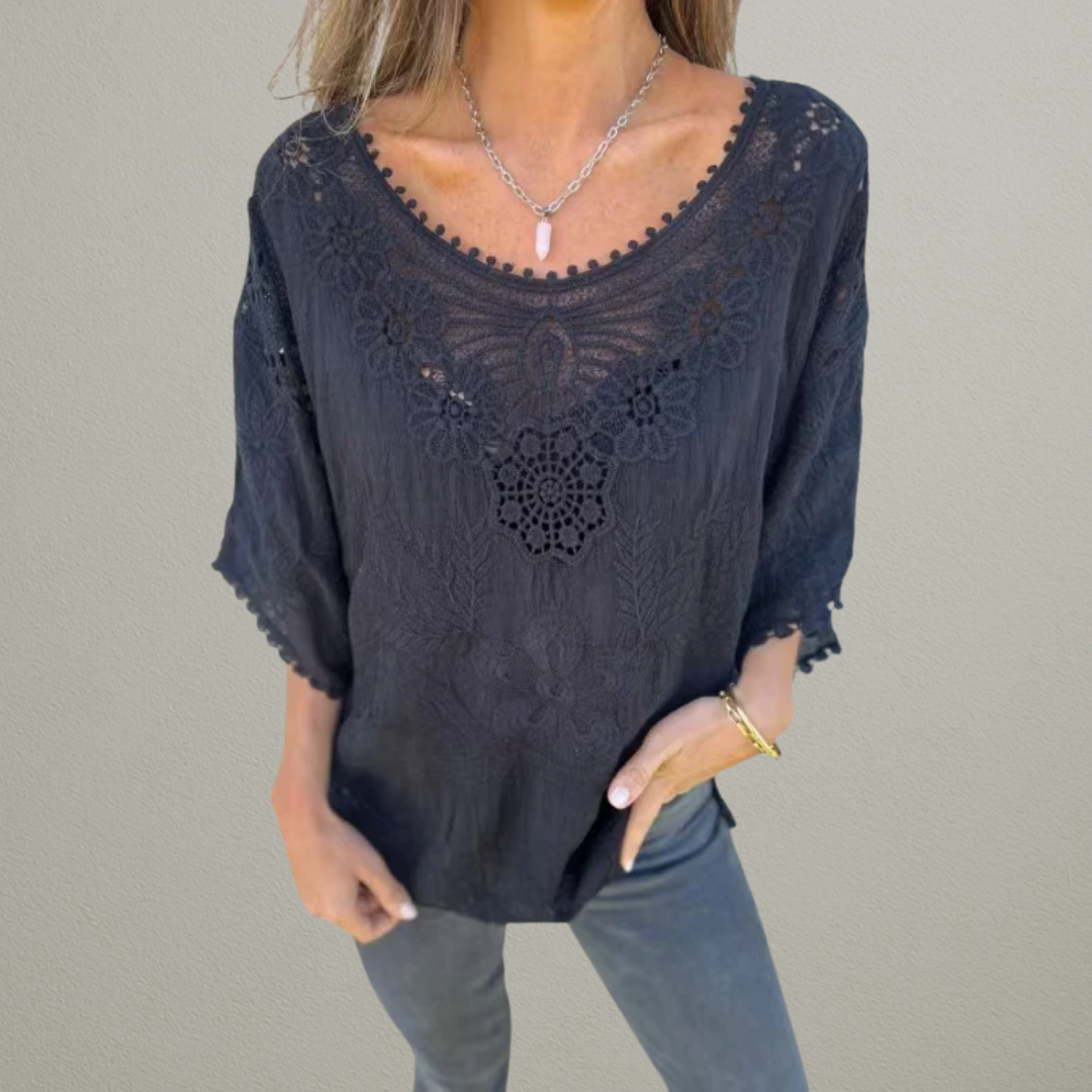 Alyssa | Top with embroidery and cutout detail