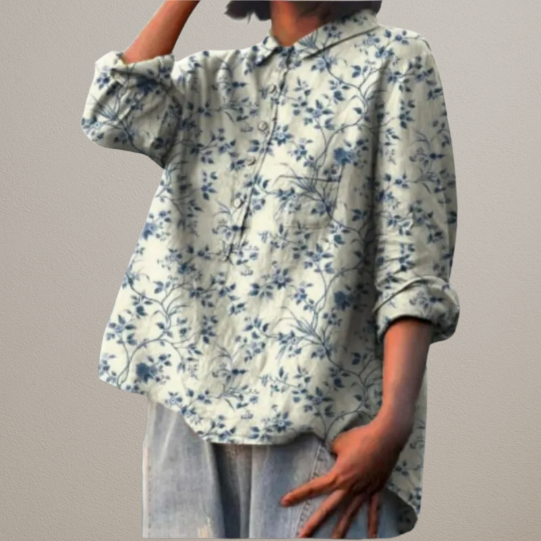 Beatrix | Luxury shirt with elegant blue flowers