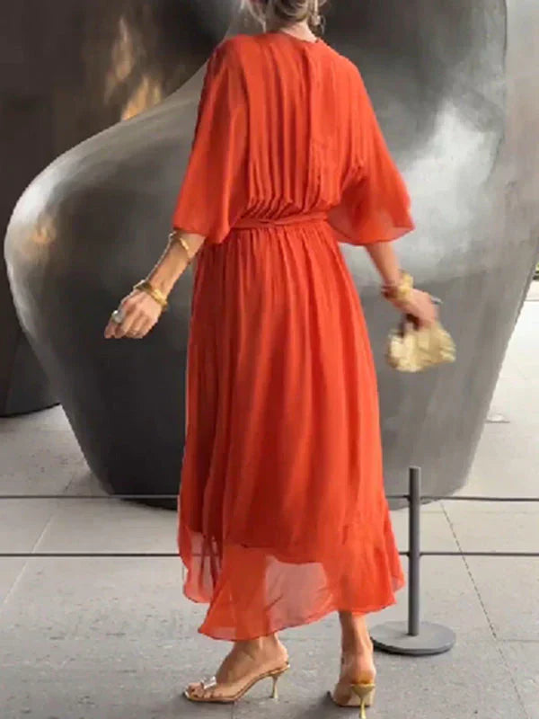 Solvej | Silkechiffon-kjole med V-hals